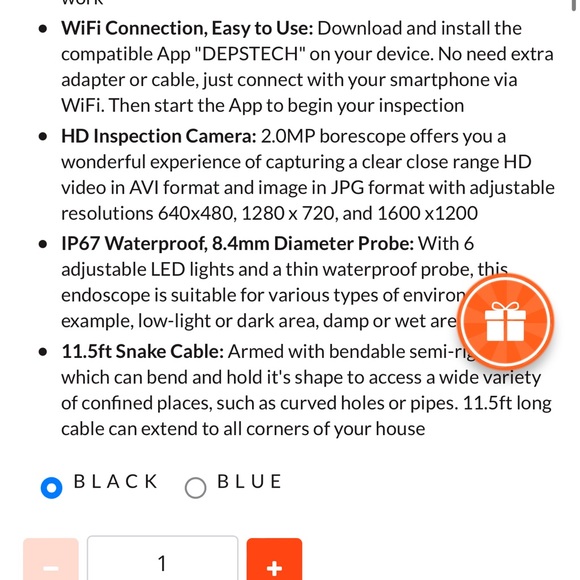 Depstech WF010 Wireless Endoscope Snake Camera - Black 2.0 Megapixels IP67 11.5 - Picture 5 of 6